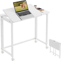 GreenForest Folding Desk with Wheels, 31.5 Inch Adjustable Tilt Drafting Table, Portable Rolling Foldable Desk for Small Space, Home Office, Drawing & Craft Workstation, White