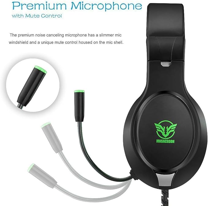 Masacegon Gaming Headset for PC,Gaming Headphone Compatible with Xboxone,PS4,Nintendo Switch,3.5mm Over-Ear Headphones with Noise Canceling Feature