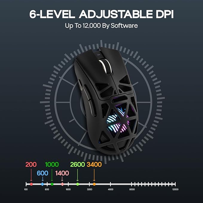 MechLands Aula SC620 Gaming Mouse, 2.4G/USB-C/BT Wireless Mouse with 400mAh Battery, Adjustable 12,000 DPI & 1000 Polling Rate, PAW3311 Sensor, RGB Lighting, Programmable Buttons, for Win/Mac (Black)