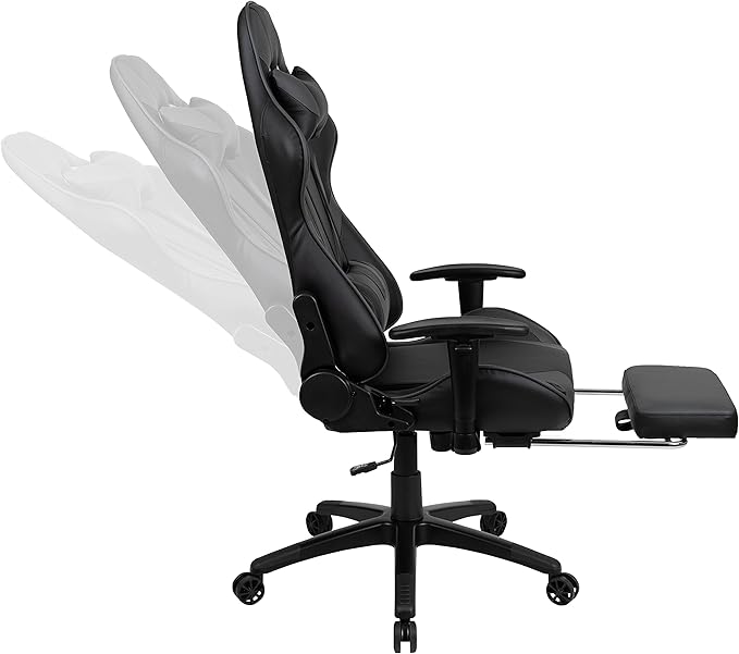 Flash Furniture Optis Black Gaming Desk with Cup Holder/Headphone Hook and Monitor/Smartphone Stand & Gray Reclining Gaming Chair with Footrest