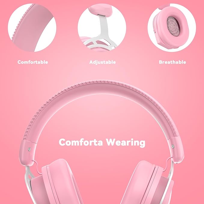 IMYB A88 Gaming Headset with Mic for Ps5, Pc, Xbox One Series X/s, Ps4, Switch, Stereo Wired Noise Cancelling Headphones with Microphone for Computer, Laptop, Mac, Nintendo, Games (Pink)