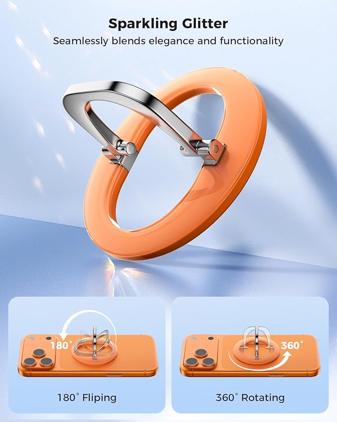 SUPERONE for iPhone 17 Magsafe Phone Grip, Adjustable Magnetic Phone Ring Holder Removable Phone Kickstand Compatible with Magsafe Accessories Only for iPhone 17 Pro Max 16 15 14 13 12 Series - Orange