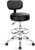 SUPERJARE Drafting Chair with Back, Adjustable Foot Rest Rolling Stool, Multi-Purpose Office Desk Chair, Thick Seat Cushion for Home Bar Kitchen Shop - Black