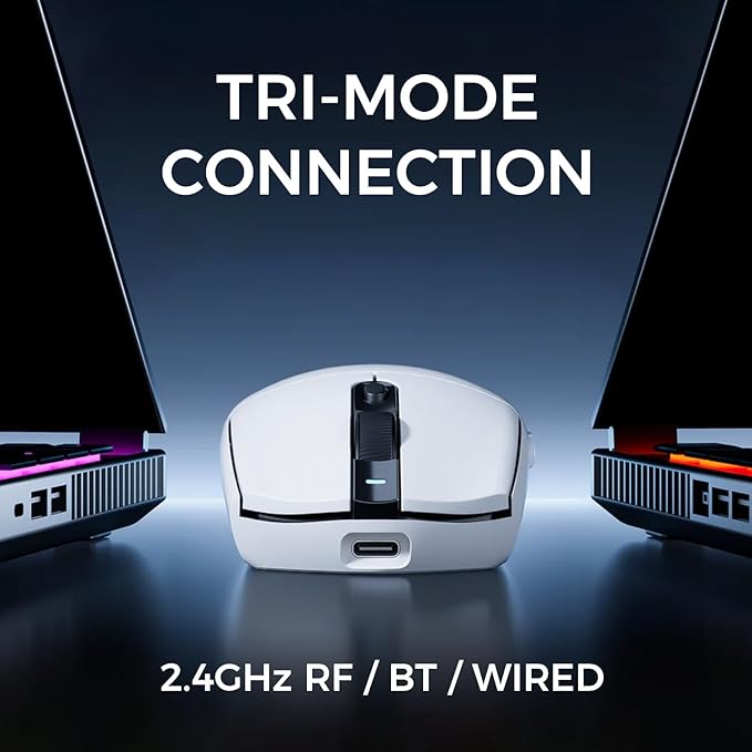 MCHOSE G3 Wireless Gaming Mouse, Symmetrical, PAW3311, 12K DPI, Tri-Mode Connection, Wireless/Wired 1K Polling, 64g Weight, 130 Hours Battery Life (G3, White)