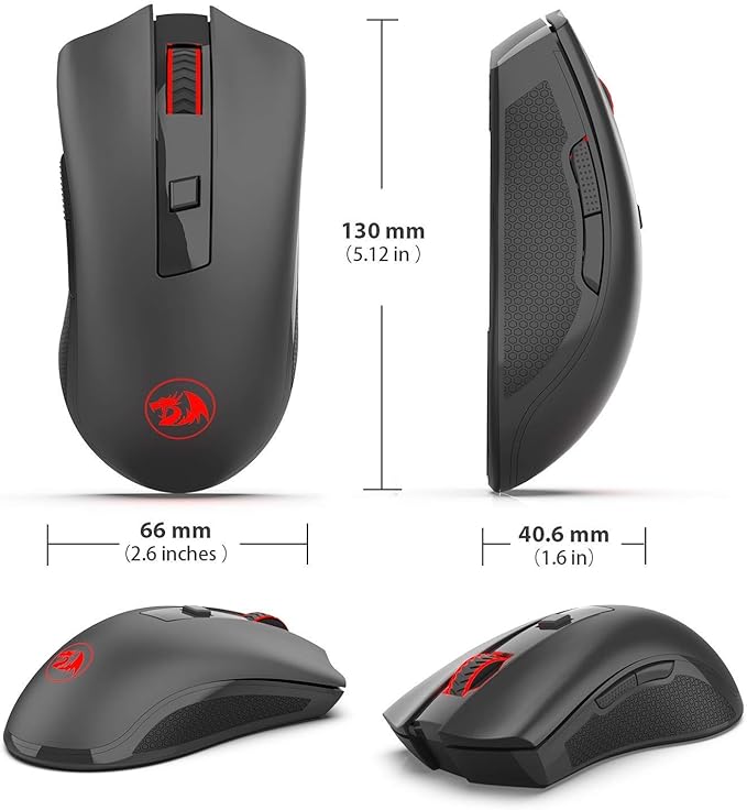 Redragon M652 Optical 2.4G Wireless Mouse with USB Receiver, Portable Gaming & Office Mice, 5 Adjustable DPI Levels, 6 Buttons for Desktop, MacBook, Notebook, PC, Laptop, Computer