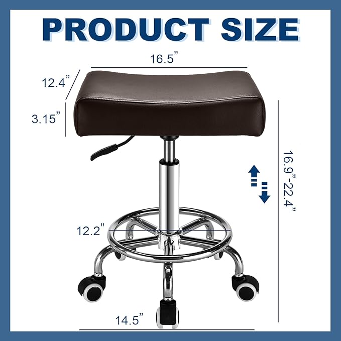 Square Salon Rolling Stool - 300lbs Weight Capacity，Adjustable Swivel Stool with Wheel，Pu Leahter Comfortable Cutting Stools for Salon Tattoo Stylist Massage Perfect for Work SPA (Brown)
