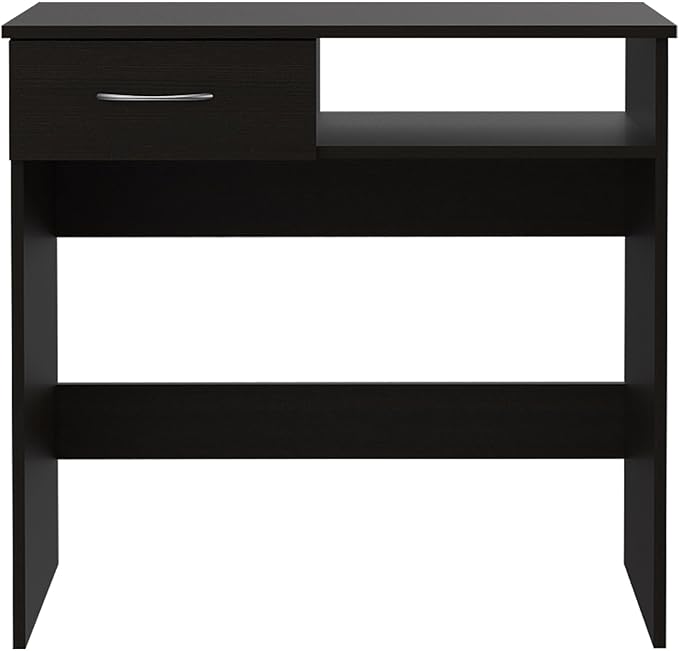 Penau Home Office Set with Single Drawer, Keyboard Tray, Black Bookcase with 5 Shelves, Modern Compact Design
