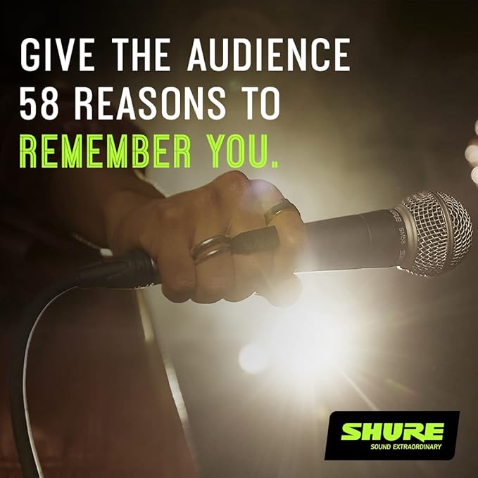 Shure SM58-CN BTS Dynamic Vocal Microphone Bundle with Stand & XLR Cable, Cardioid Stage Mic for Live Performance, Singing, Speech & Studio Use, Black