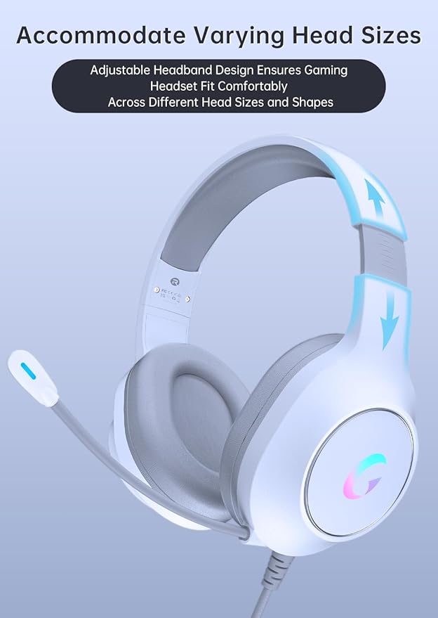 syndesmos CM7002 Gaming Headset for PS5, PS4, PC, Mac, Switch, Xbox Series, Surround Sound RGB Gaming Headphones with Noise Canceling Microphone, 50MM Dynamic Drivers, 3.5MM Audio Jack, Light White