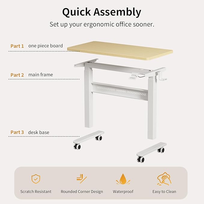 WALKINGDESK Mobile Walking Pad Desk with Wheels, Pneumatic Small Rolling Standing Desk Riser Height Adjustable (28-43.7") for Treadmill, Portable Computer Table for Home Office, Oak