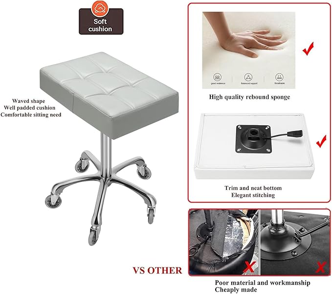 Kaleurrier Heavy Duty Stools with Wheels 400lb Backless Height Adjustable Stool - Rolling Stools Swivel Chair for Counter Bar Salon Office Home Kitchen Lab Clinic (Rolling Casters, Grey)