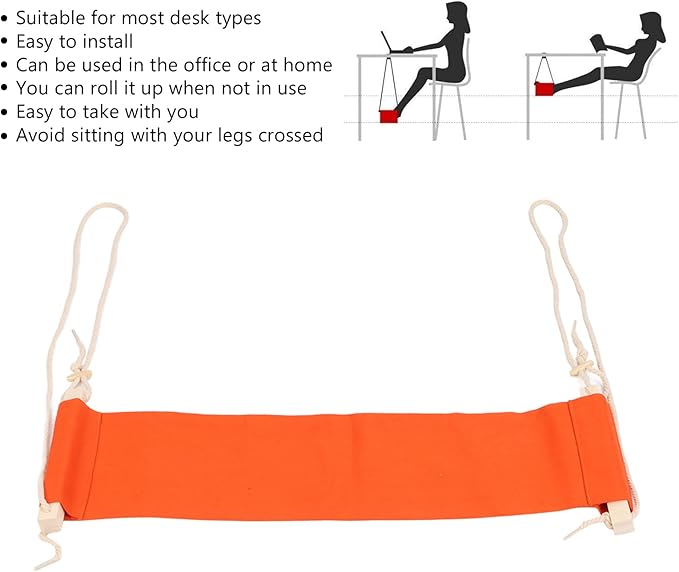 Brrnoo Foot Hammock Under Desk Footrest, Adjustable Office Footrest, Breathable Portable Under Desk Foot Rest Swing for Office Home (Orange)