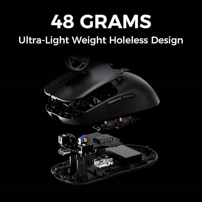 MCHOSE L7 Ultra Plus Wireless Gaming Mouse, PAW3950 42K Sensor, 500mAh, Wireless/Wired Dual 8K Polling, 46g Ultra-Light Weight, 2.4GHz RF/BT/Wired Tri-Mode Connection - White