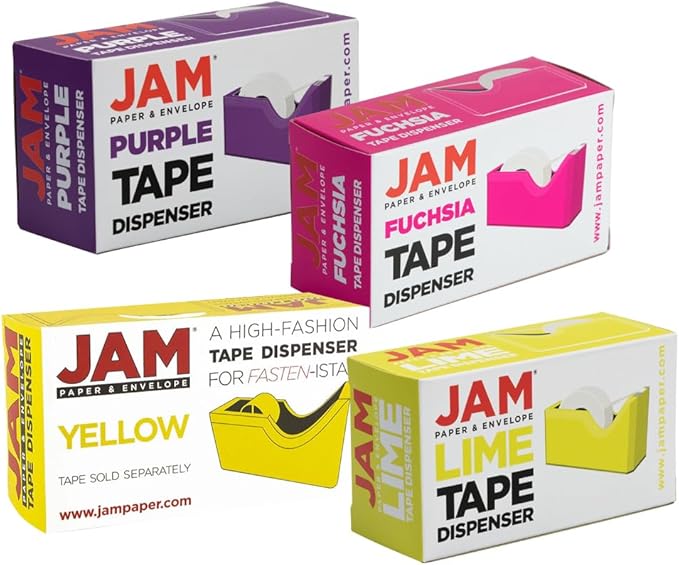 JAM PAPER Colorful Desk Tape Dispensers - Assorted Spring Colors - 4/Pack