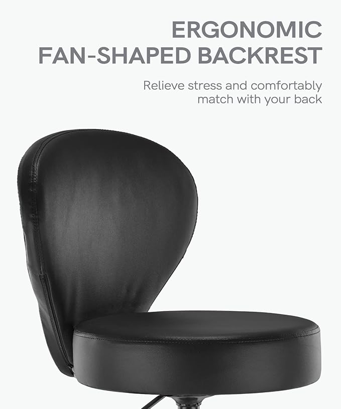 KLASIKA PVC Faux Leather Drafting Chair Set of 4 Rolling Swivel Salon Stool with Back Foot Rest Adjustable Hydraulic Seat Height 30 Inch Diameter 15 in Lumbar Support for Massage Facial Spa 4 Pack