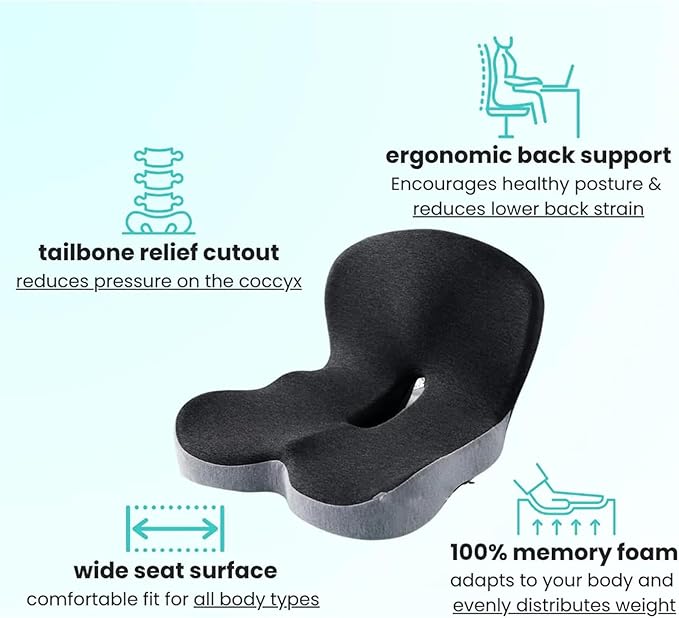 hwqsad 2-in-1 Back and Seat Cushion with Lumbar Support, Ergonomic Memory Foam Seat Cushion,Non Slip Breathable, No Flattening,for Office Chairs/Car/Long Trip/Desk Chair/Gaming (Light Gray)