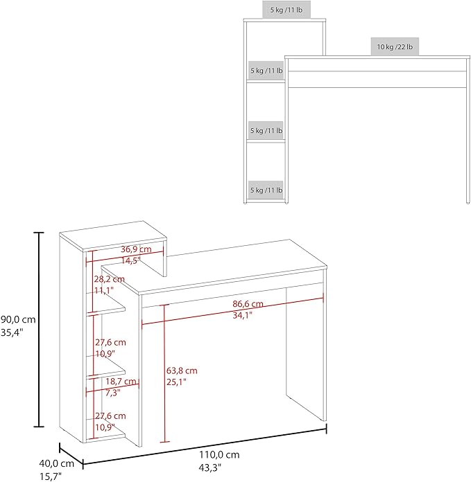 Wenge Open Storage Computer Desk Integrated side shelving includes three open compartments for books, decorative accents, plants, and office supplies like notebooks and pens for easy organization Du
