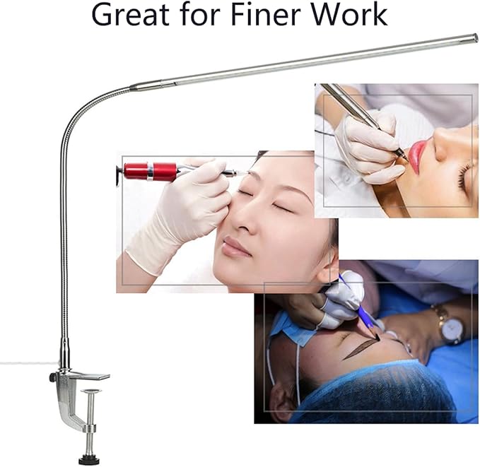 Brokimis Nail Desk Lamp with Clamp, New Upgrade 8-10W Dimmable LED 360° Flexible Gooseneck Nail Tech Table Desk Light for Manicure Reading Eyebrow Tattoo