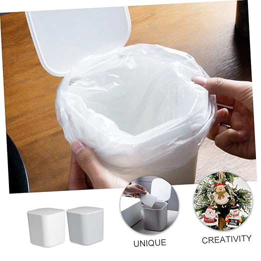 2pcs Mini Desktop Trash Bins Slim Garbage Cans Lids Office Waste Containers Trash Can Lids Car Bin