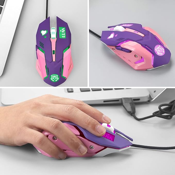 HXMJ Purple Wired USB Computer Mouse,7 Colors Backlit,Silent Buttons for MacBook,Computer PC,Laptop