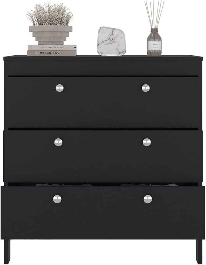 Wenge 3-Drawer Chest with Functional Storage Three spacious drawers provide efficient organization for clothing and personal items, maintaining a clean and modern visual appeal Smooth drawer functio