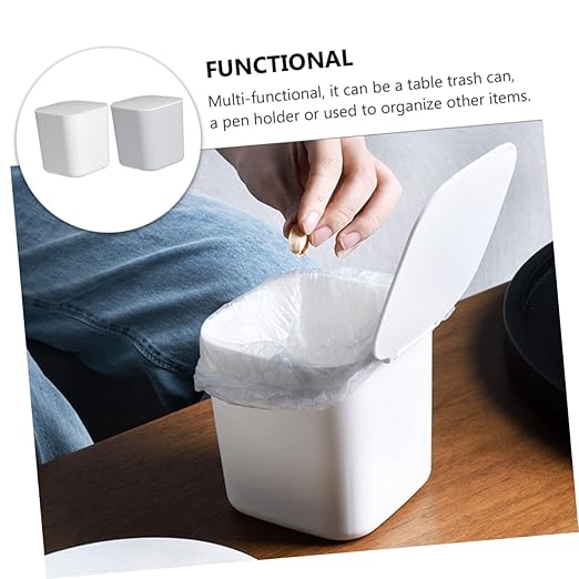 2pcs Mini Desktop Trash Bins Slim Garbage Cans Lids Office Waste Containers Trash Can Lids Car Bin