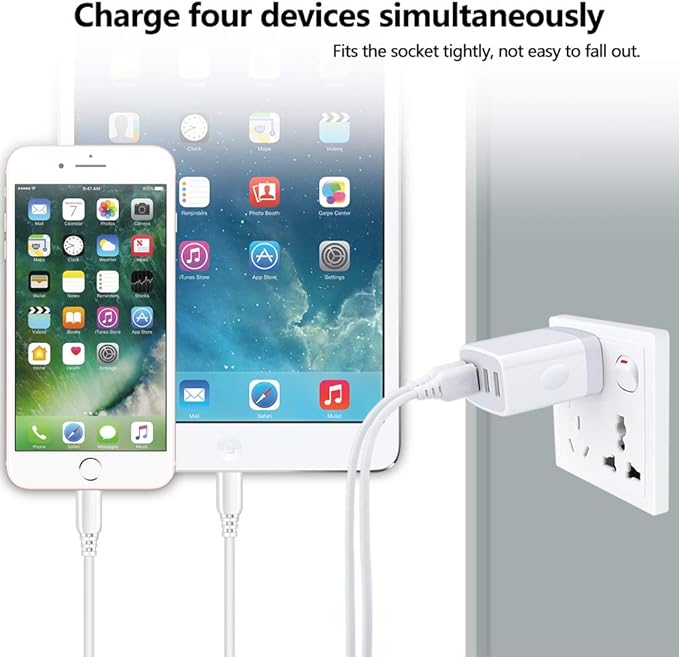 Multiple USB Wall Charger, HOOTEK 2Pack 4-Multi Port USB Charger Cube 4.8A Fast Charging Block Plug Box for iPhone 17 16e 16 15 14 13 12 Pro Max Samsung Galaxy A17 A16 A15 A56 A55 S25 Ultra S24 Ultra