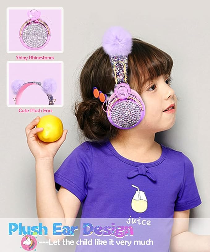 SVYHUOK Cat Ear Wireless Headphones for Kids with Mic, Bluetooth Over Ear Headset for School Cellphone Smartphones Laptop PC LED Light,Wired Headset for School Home (Violet Ball)