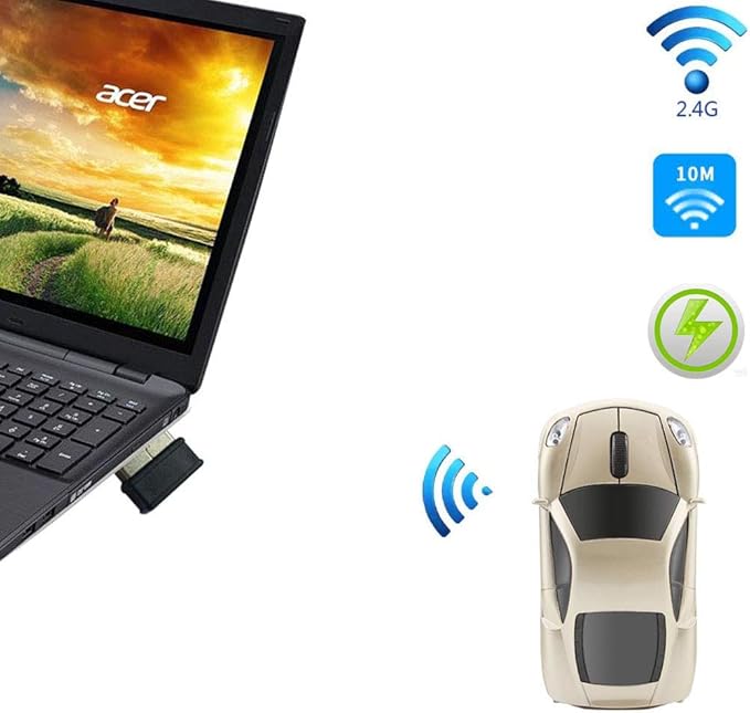 Jinfili car Mouse Wireless Computer Office Ergonomic Mice for Notebook Laptop Windows 1600DPI 2.4Ghz Blue Light
