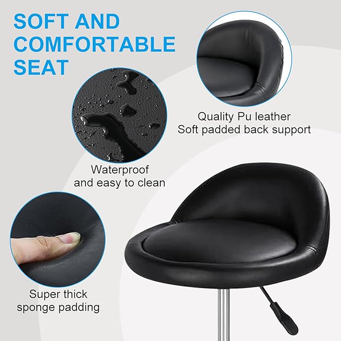 Autdor Rolling Stool Salon Stool Chair with Backrest Height Adjustable Beauty Rollings Stools with Wheels PU Leather Swivel Stools for Office Drafting Work Tattoo Makeup Facial Spa Manicure Massage