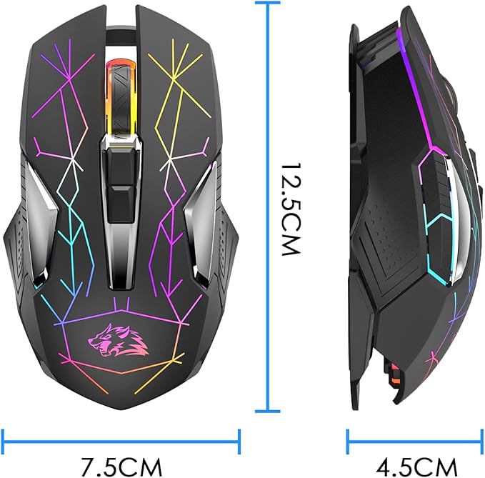 FELICON Wireless Gaming Mouse, Rechargeable Silent Click Adjustable DPI Optical Computer Mice, 2.4Ghz Wireless Mouse with Colorful LED Backlit for Windows/Mac/Linux/PC/Laptop(Star Black)