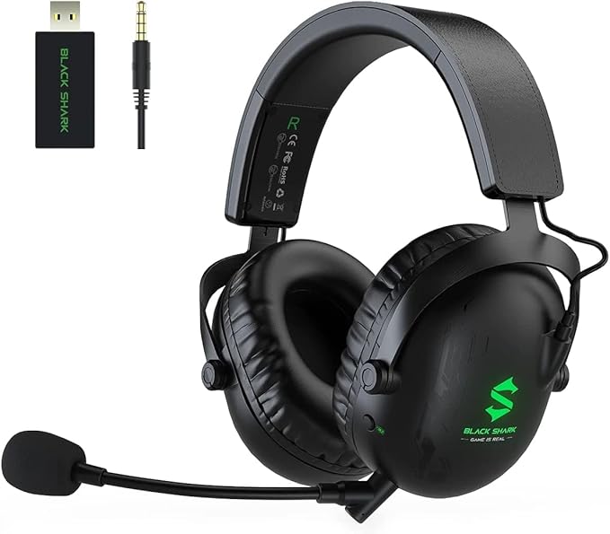 Black Shark Wireless Gaming Headset with Microphone, Bluetooth Xbox Headphone - Fast Connection, No Delay - 2.4GHz USB Headphone with Over Ear Memory Foam for PC, PS5, PS4, Xbox