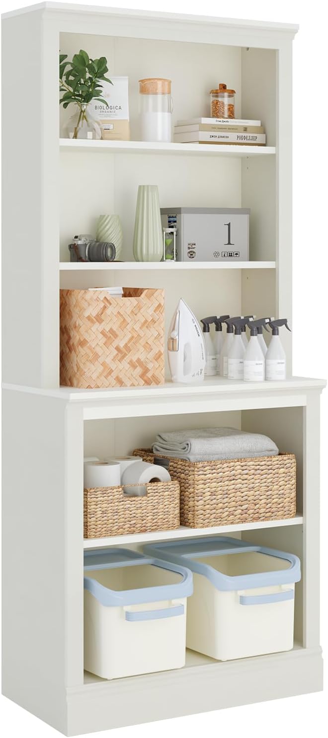 Bevfint 72" Tall Bookcase, White Large Floor Standing Bookshelf, 5 Tier Shelves Open Storage Organizer, Book Case for Living Room Hallway Kitchen Home Office Bedroom, White - 5 Tier