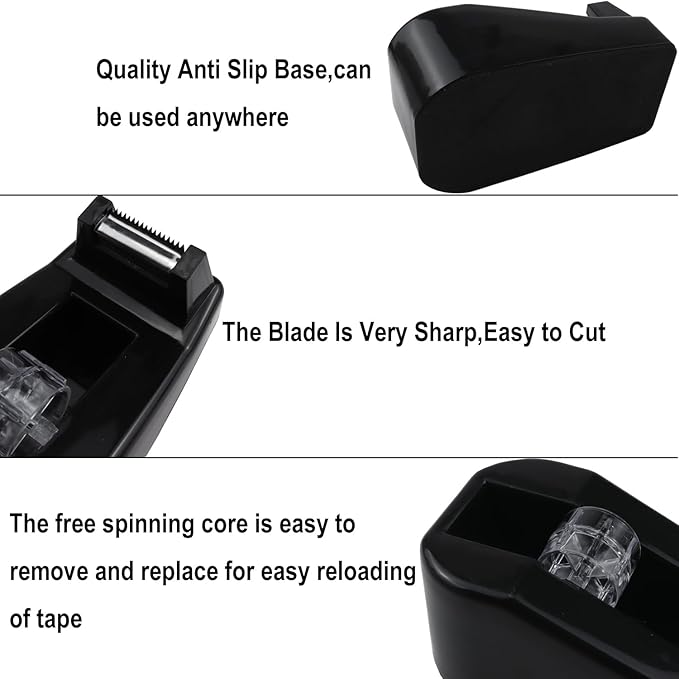 1Pcs Desktop Tape Dispenser,Adhesive Roll Holder with Weighted Nonskid Base,Office Tape Dispensers for School, Office and Home (Black)