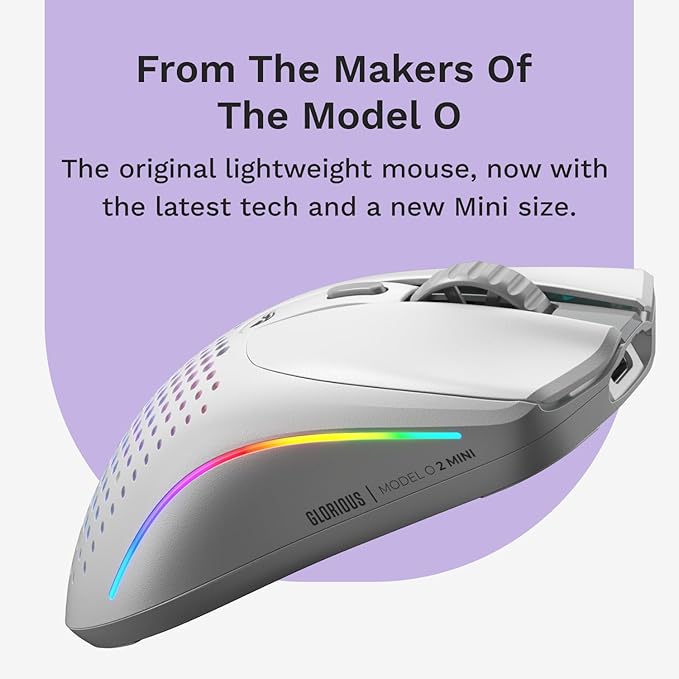 GLORIOUS Model O 2 Mini Wireless Gaming Mouse: Superlight 57g, up to 210hr Battery, Dual Wireless 2.4GHz and Bluetooth 5.2, 26K Optical Sensor, 80M Clicks, 6 Programmable Buttons, FPS Mouse, White