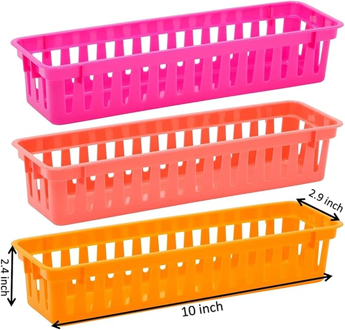 RAUVOLFIA 12 Pack Classroom Pencil Organizer Pencil Basket or Crayon Basket, Small Pencil Holder Tray for Kids Desks (Multi-colored)