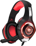 BlueFire Wired Gaming Headset for PS4 PS5 Xbox One PC – Over-Ear Headphones with Surround Sound, Noise Canceling Mic, Soft Memory Foam, LED Light, 3.5mm Jack for Console & Laptop (Red)