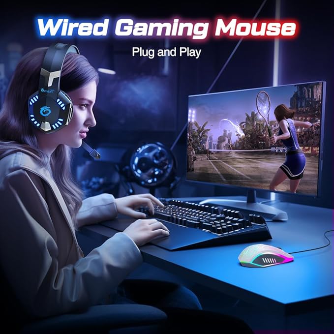 VersionTECH. Wired Gaming Mouse, Computer Mouse Ergonomic Mice with 7 LED Lights RGB Backlit, 6 Programmable Buttons, 4 Adjustable DPI for Laptop PC Gamer Desktop Chromebook Mac Games-White
