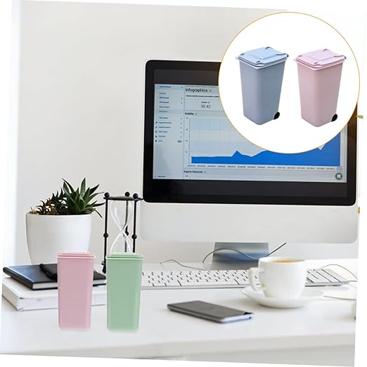 Veemoon 2Pcs 650ML Mini Desktop Garbage Can Multi-Function Trash Bin Lid Decorative Waste Basket for Home Office Slim Design for Desk Organization