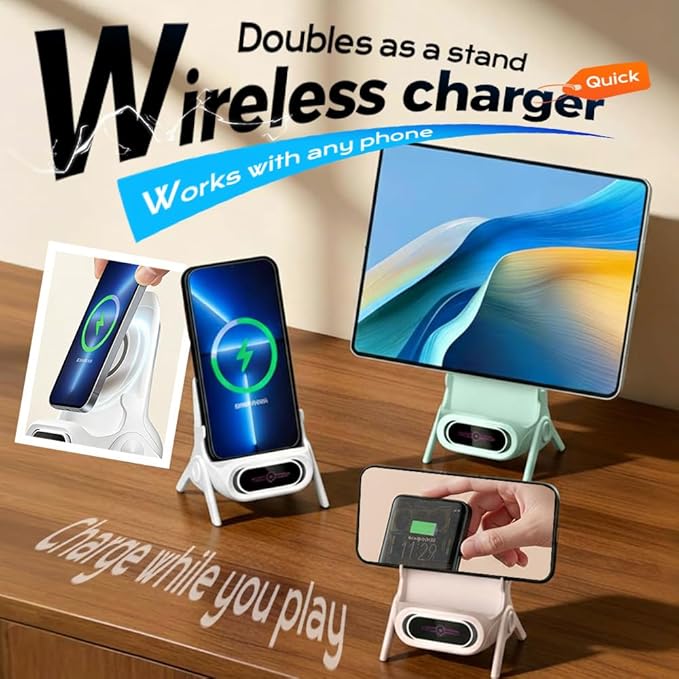 Mini Chair Wireless Fast Charger Multifunctional Phone Holder, 2026 New Wireless Fast Charger Phone Stand with Speaker, 3 in 1 Charging Desktop Stand for Cell Phones (White)
