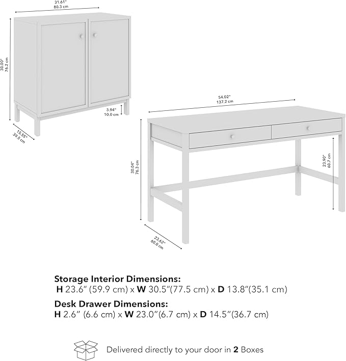 Bush Home 54-Inch Writing Desk with 2 Door Low Storage Cabinet, Computer Study Laptop Table Workstation, Drawers and Adjustable Shelves, Home Office Furniture Set, Avery Collection, Chocolate Birch
