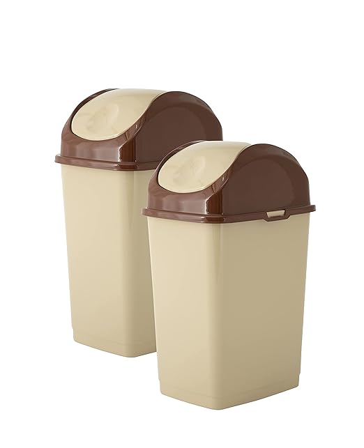 Superio Medium Trash Can with Lid 4.5 Gallon Plastic Swing Top Garbage Can Slim Waste Bin for Under Sink/Cabinet, Laundry Room, Kitchen, Office, Bedroom, Bathroom, College Dorm, 18 Qt, Beige, 2