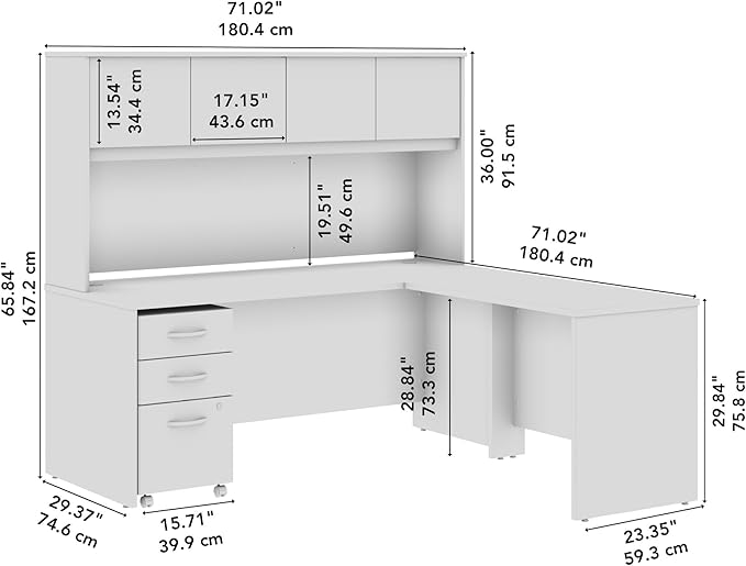 Bush Business Furniture Studio C 72W x 30D L Shaped Desk with Hutch and Mobile File Cabinet in Natural Elm, L Workstation Set for Home or Professional Office