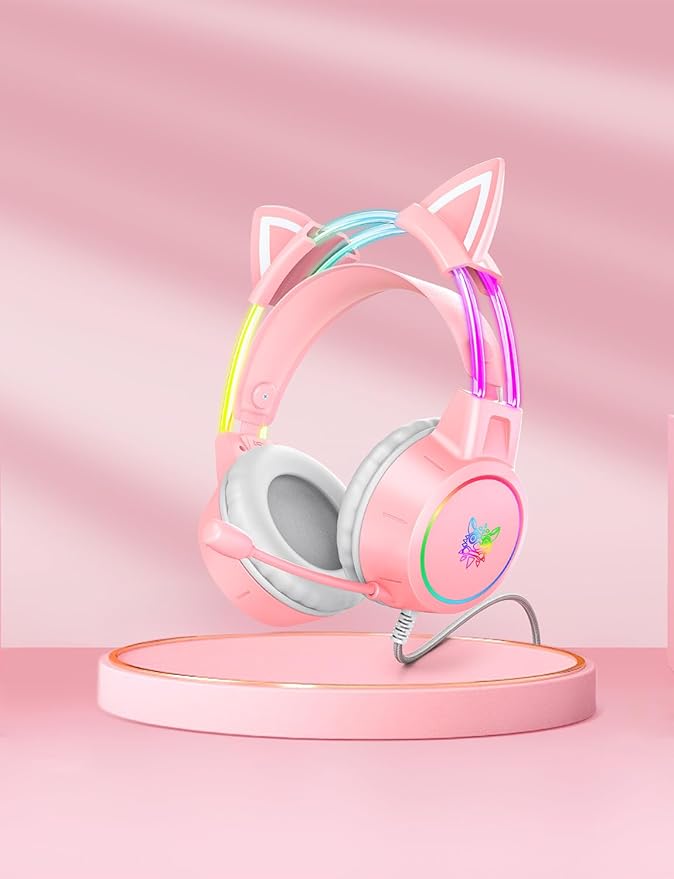 Pink Cat Ears for Headphone, Silicone Cute Kitty Ears Attachment, Lovely Detachable Accessories Fit for Gaming Headset, Lightweight & Durable