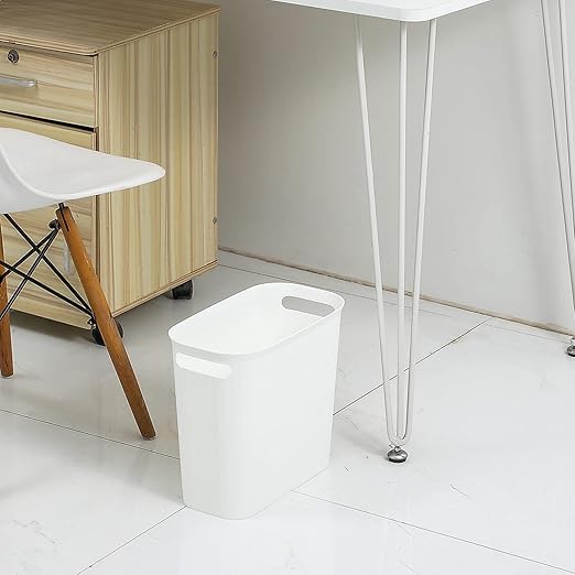rejomiik Bathroom Small Trash Can Slim Garbage Can Wastebasket 3.5 Gallon Plastic Trash Bin Container for Bedroom, Home, Office, Dorm Room, Kitchen, 2 Pack White