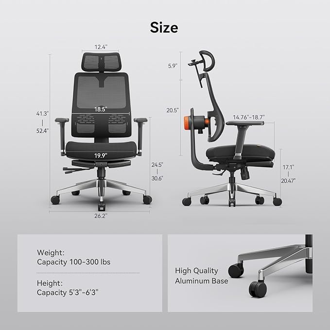 Newtral Ergonomic Office Chair - Home Office Desk Chair with Adaptive Lumbar Support, with Footrest, 4D Armrest, Adjustable Seat Depth & Height