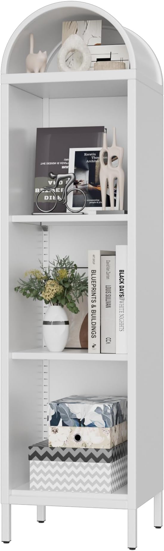 Aobabo 63" H Arch Display Bookcase with 2 Adjustable Shelves, Kitchen Pantry Storage Bookshelf for Dining Room, Home, Office, Kitchen, Study Room, Assembly Required, White
