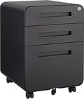 Garvee 3 Drawer File Cabinet with Lock, Under Desk Mobile Metal Filing Cabinet for Home Office, 5 Wheel Anti-Tilt Rolling File Cabinets for A4/Letter/Legal Size, Fully Assembled