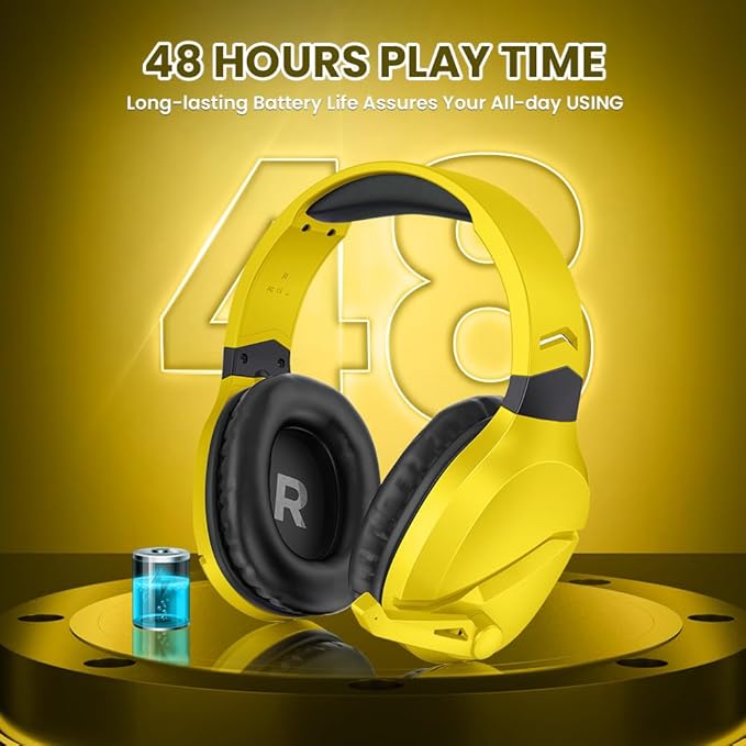 WolfLawS Wireless Gaming Headset with Noise Canceling Microphone for PS5, PC, PS4, 2.4G/Bluetooth Gaming Headphones with USB and Type-c Connector, Wired Mode for Controller - Yellow