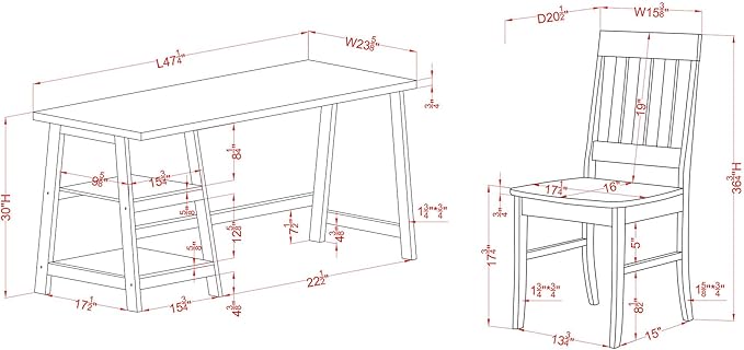 24/7 Shop at Home Myrrh Cottage 2-Piece Wood Storage Writing Desk with 2 Shelves and Chair Set for Workstation, Home Office, Study Room, White